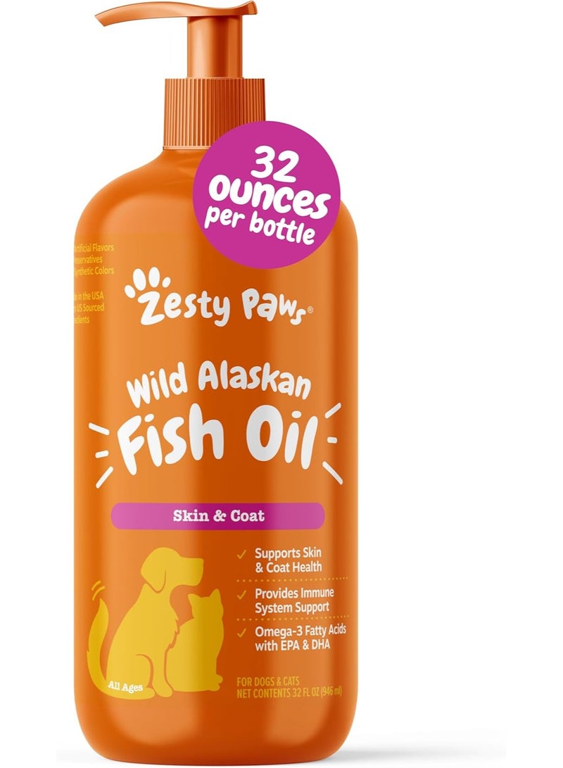 Zesty Paws Wild Alaskan Fish Oil For Dogs & Cats All Ages 32 floz 946 ml - Image 1